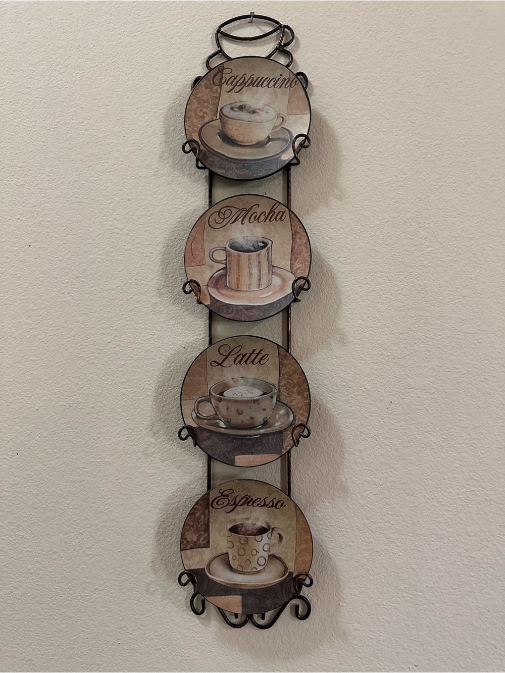 Vintage Coffee Wall Plaque - Beige Brown Accent